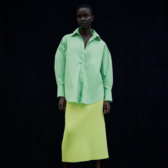 zara apple green poplin shirt